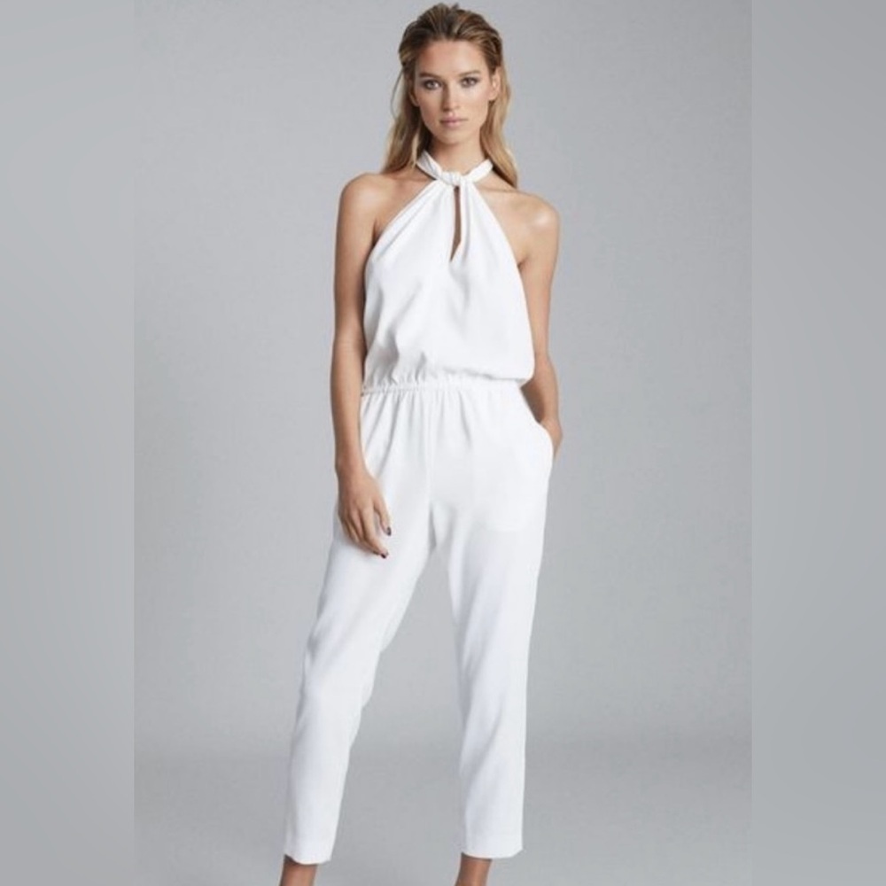 Reiss White Halter Neck Jumpsuit